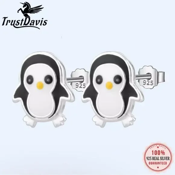Cute Penguin Stud Earrings 925 Sterling Silver - Picture 6 of 6